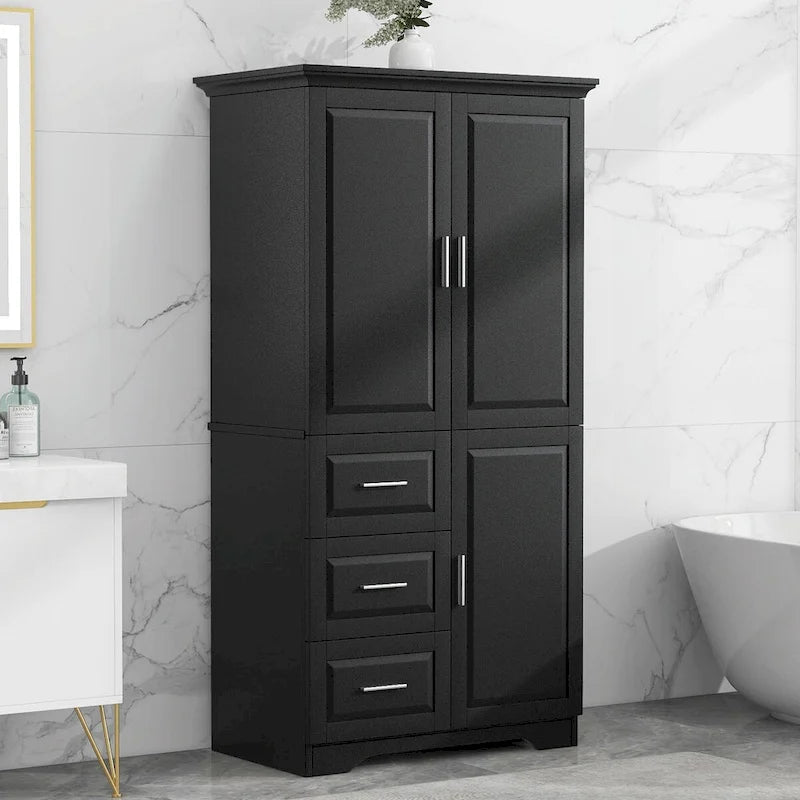 Armoire de rangement haute et large avec portes et trois tiroirs
