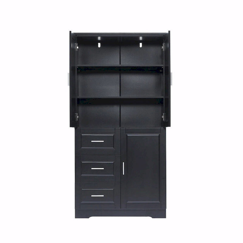 Armoire de rangement haute et large avec portes et trois tiroirs