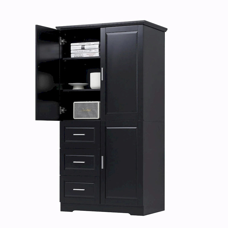 Armoire de rangement haute et large avec portes et trois tiroirs