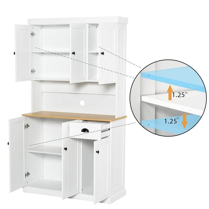Armoire de rangement de cuisine 71 avec étagères réglables, 6 portes et 1 tiroir