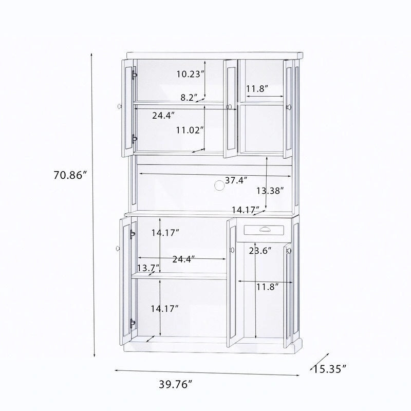 Armoire de rangement de cuisine 71 avec étagères réglables, 6 portes et 1 tiroir