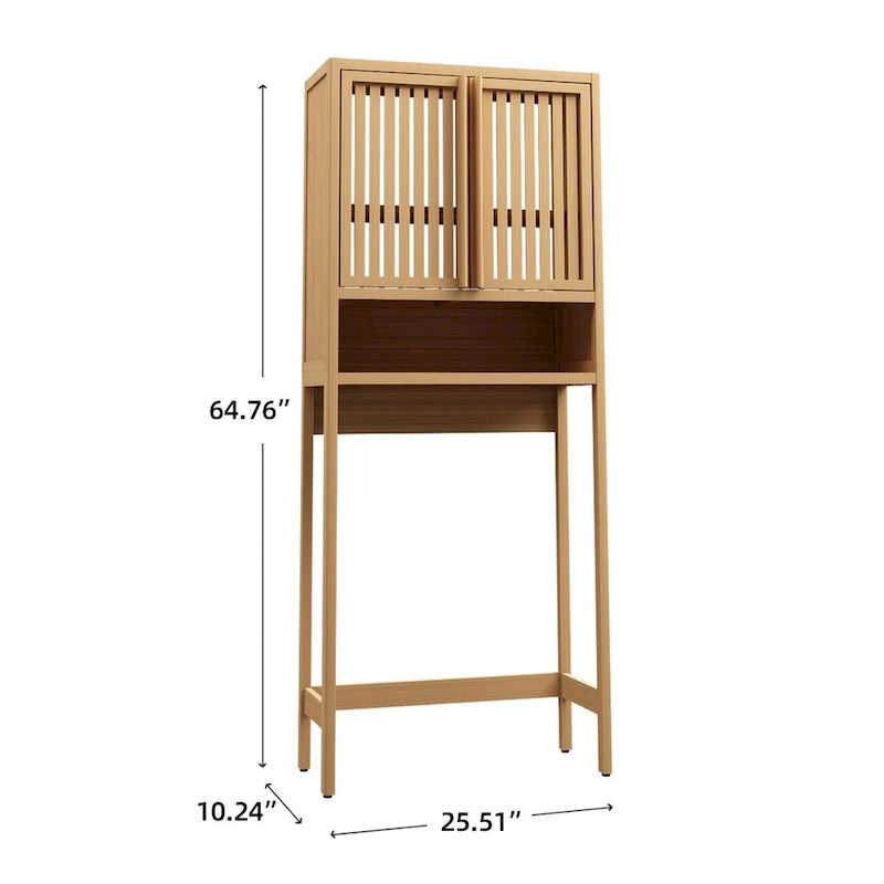 Étagère de rangement à placer au-dessus des toilettes, en bambou naturel, de 65 cm de haut, avec 2 portes.