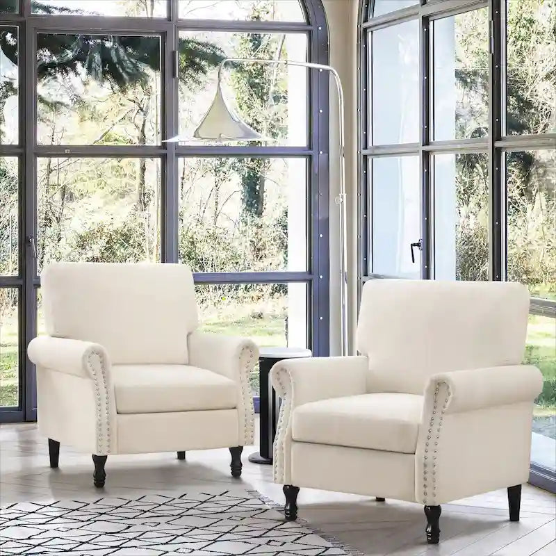 Fauteuil d'appoint moderne rembourré avec garniture cloutée (ensemble de 2)