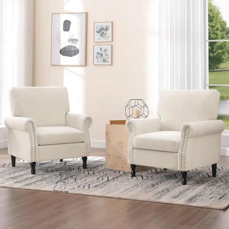 Fauteuil d'appoint moderne rembourré avec garniture cloutée (ensemble de 2)