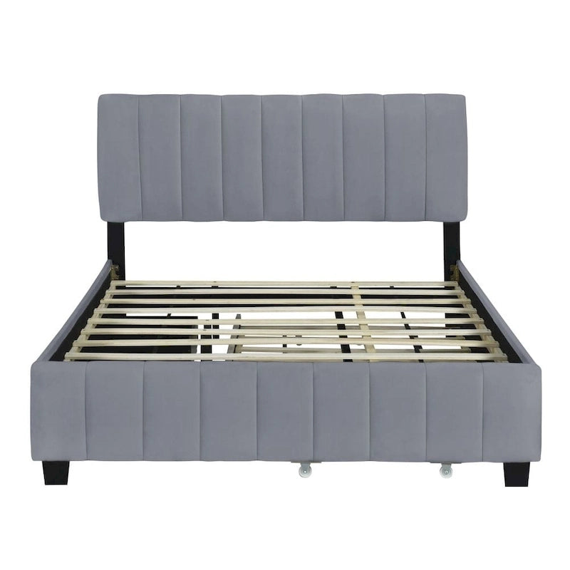 Lit plateforme rembourré en velours, format queen