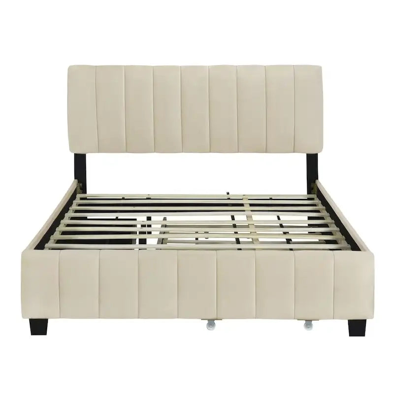 Lit plateforme rembourré en velours, format queen
