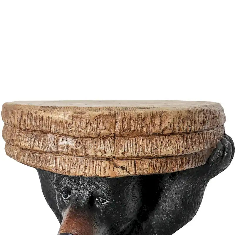 Table piédestal Forêt, Décoration rustique de chalet, 53 cm de hauteur, Table avec ours réaliste