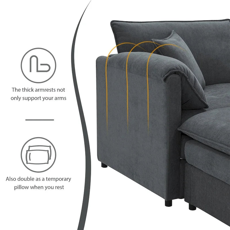 Canapé d'angle modulaire en chenille 134 x 66