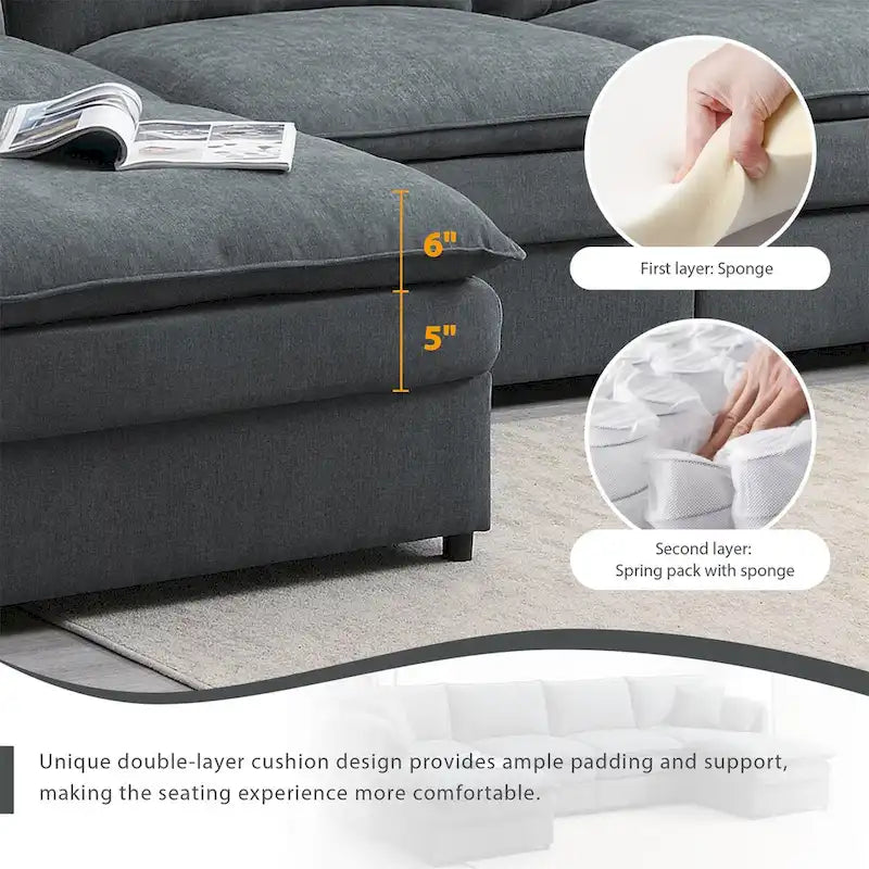 Canapé d'angle modulaire en chenille 134 x 66