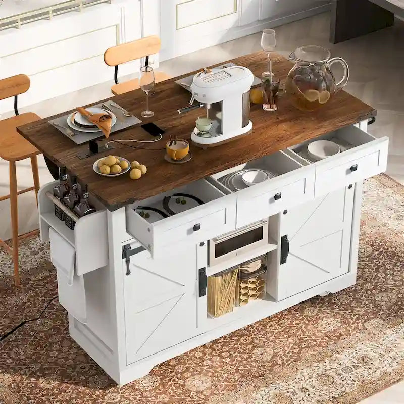 Îlot de cuisine de style campagnard de 53,7 pouces avec prise électrique