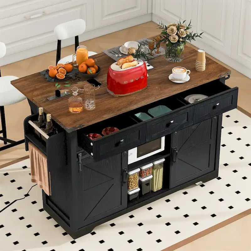 Îlot de cuisine de style campagnard de 53,7 pouces avec prise électrique