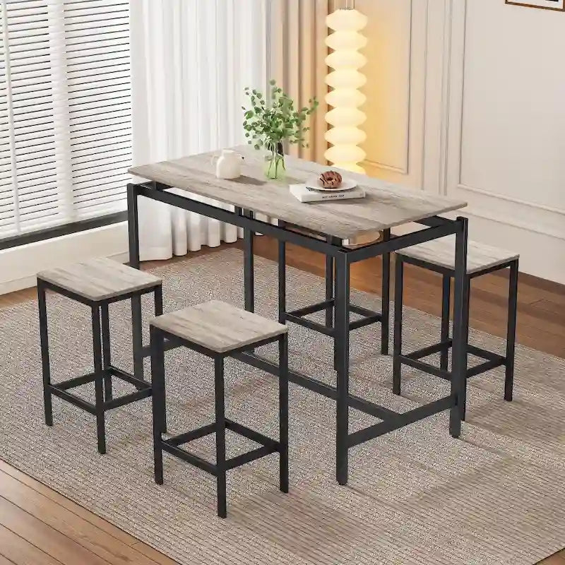 Ensemble de table de bar compacte moderne en chêne 5 pièces