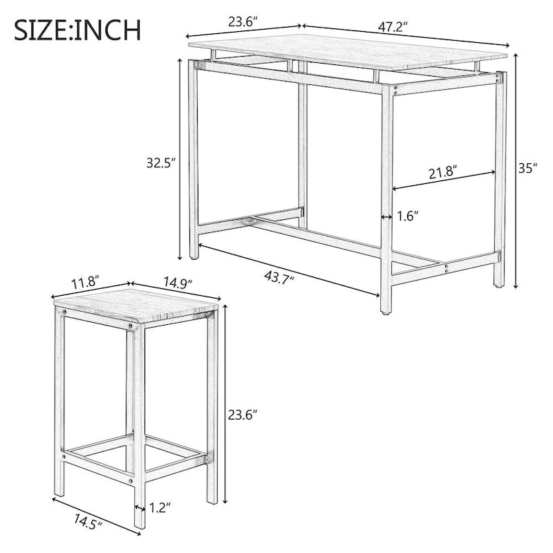 Ensemble de table de bar compacte moderne en chêne 5 pièces