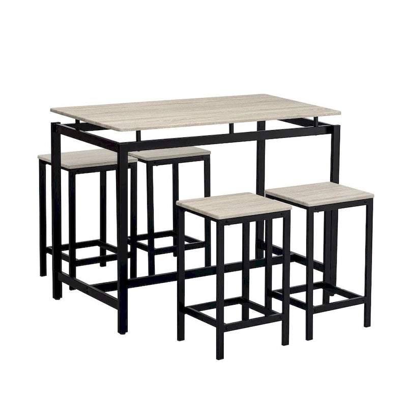 Ensemble de table de bar compacte moderne en chêne 5 pièces