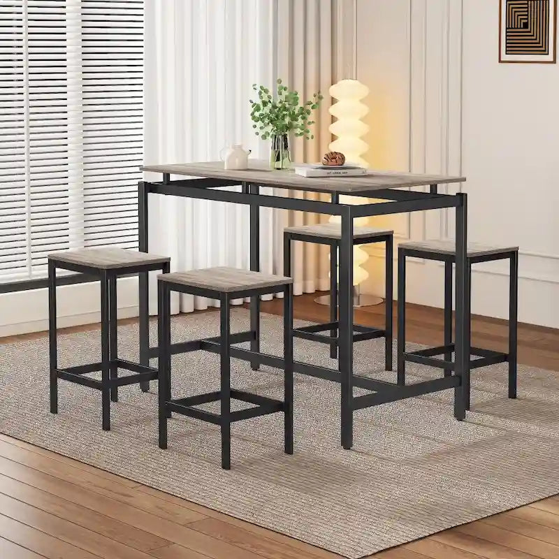 Ensemble de table de bar compacte moderne en chêne 5 pièces