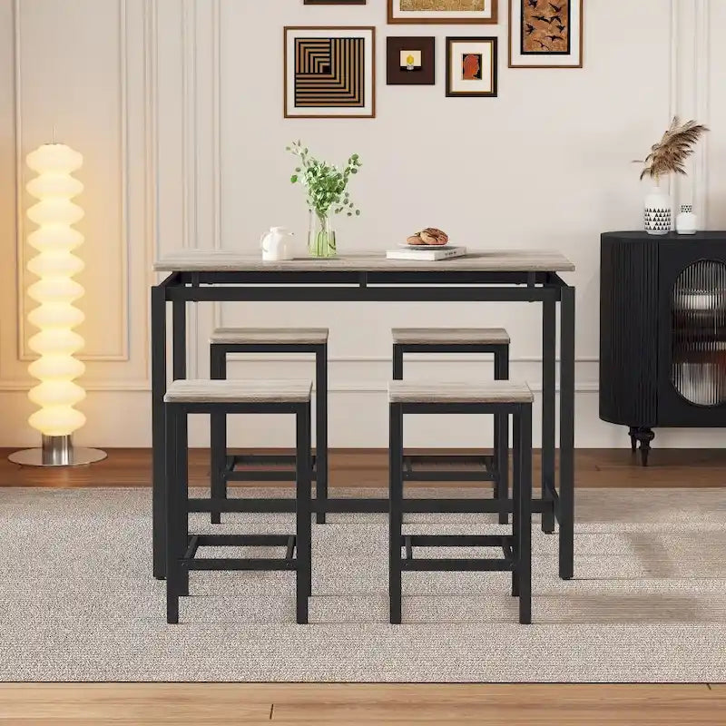 Ensemble de table de bar compacte moderne en chêne 5 pièces