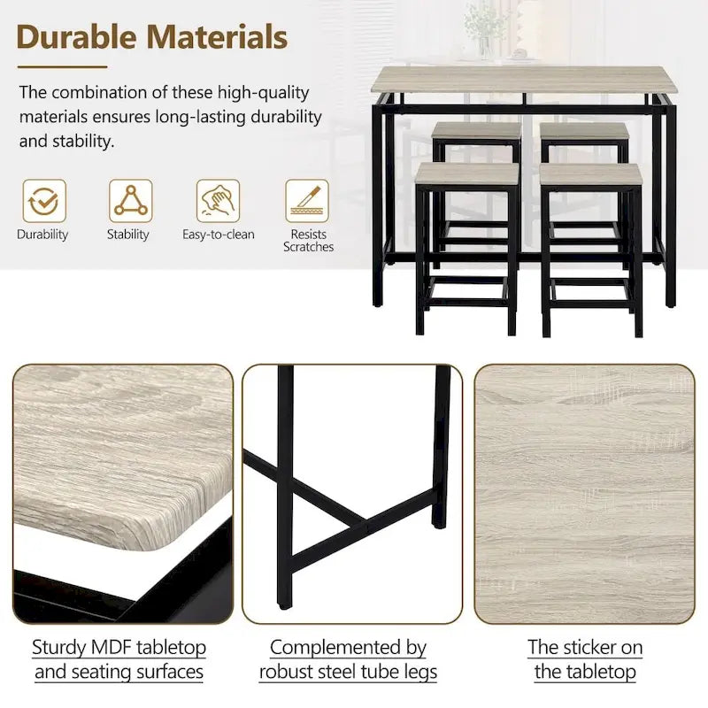 Ensemble de table de bar compacte moderne en chêne 5 pièces