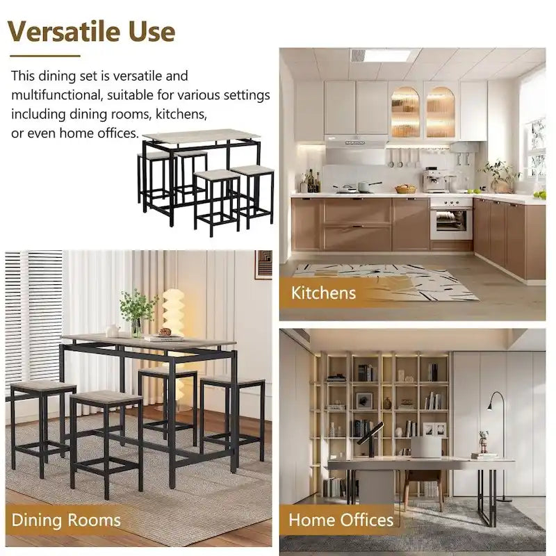 Ensemble de table de bar compacte moderne en chêne 5 pièces