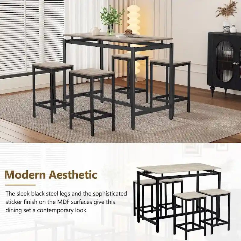 Ensemble de table de bar compacte moderne en chêne 5 pièces
