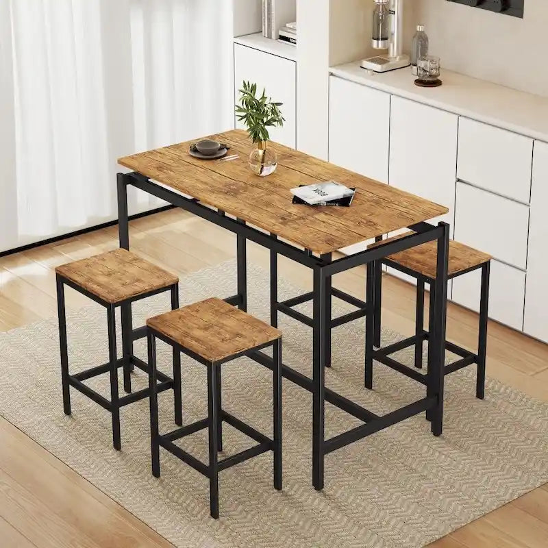 Ensemble de table de bar compacte moderne en chêne 5 pièces