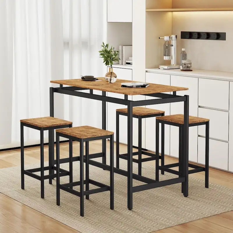 Ensemble de table de bar compacte moderne en chêne 5 pièces