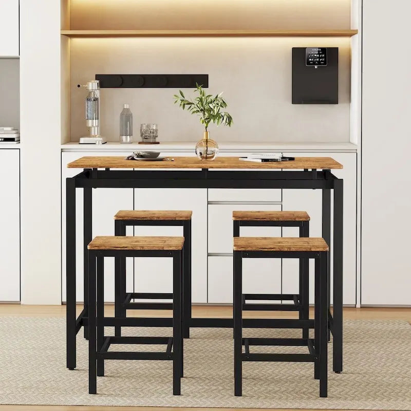 Ensemble de table de bar compacte moderne en chêne 5 pièces
