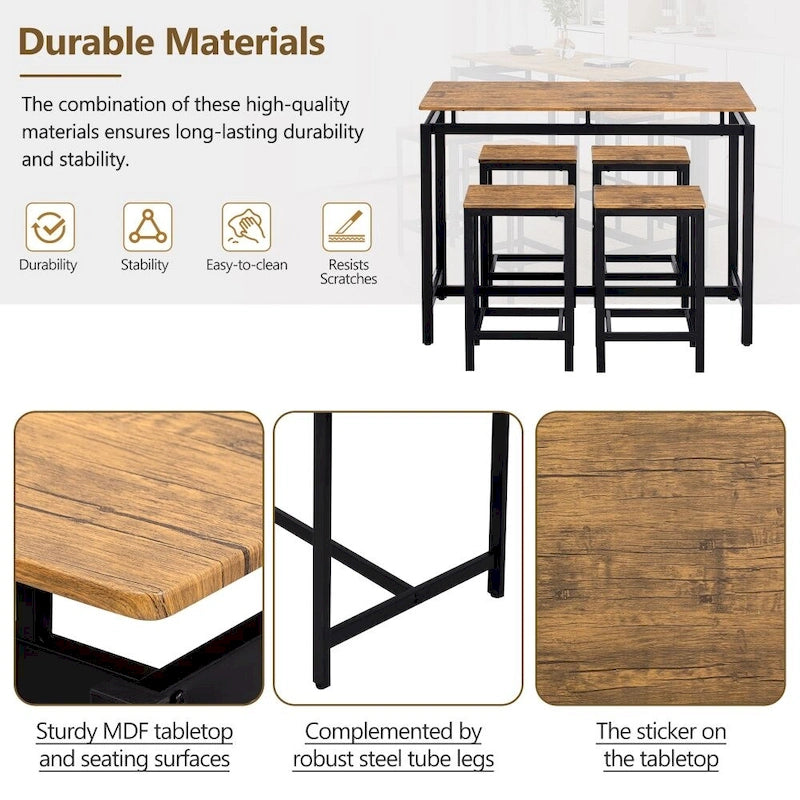 Ensemble de table de bar compacte moderne en chêne 5 pièces