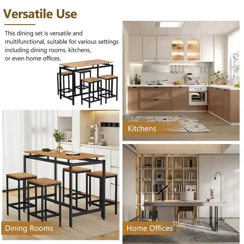 Ensemble de table de bar compacte moderne en chêne 5 pièces
