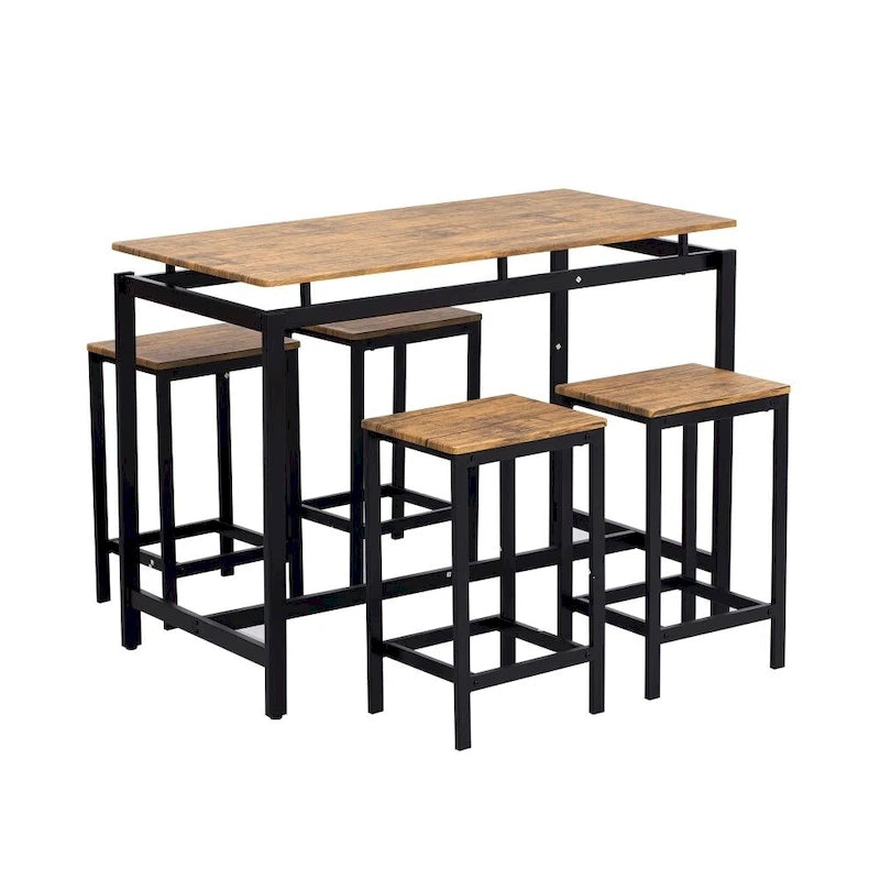 Ensemble de table de bar compacte moderne en chêne 5 pièces