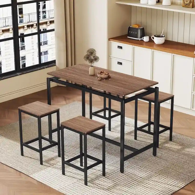 Ensemble de table de bar compacte moderne en chêne 5 pièces