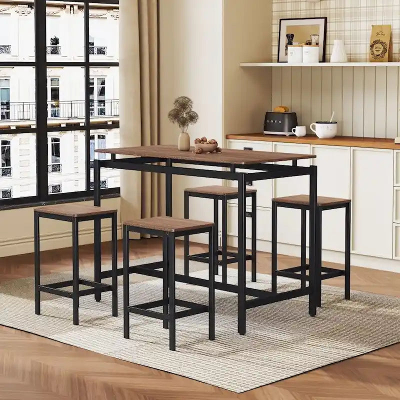 Ensemble de table de bar compacte moderne en chêne 5 pièces