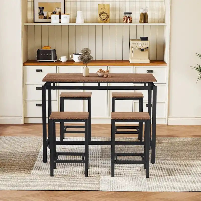 Ensemble de table de bar compacte moderne en chêne 5 pièces