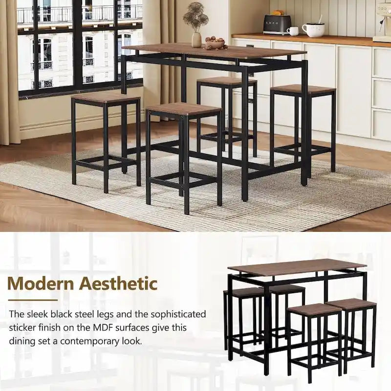 Ensemble de table de bar compacte moderne en chêne 5 pièces