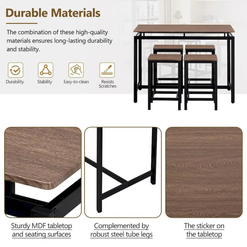Ensemble de table de bar compacte moderne en chêne 5 pièces