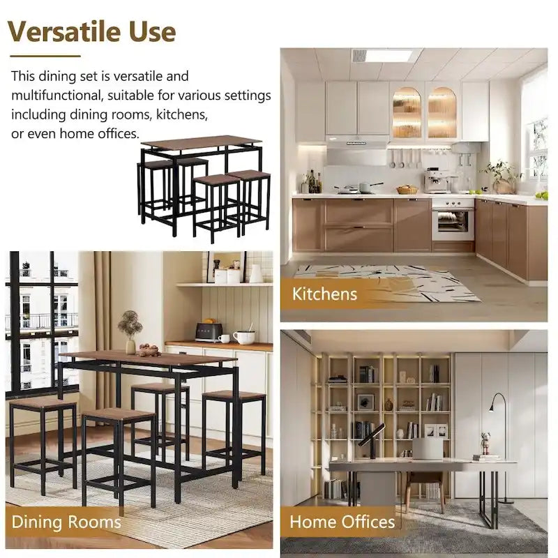 Ensemble de table de bar compacte moderne en chêne 5 pièces