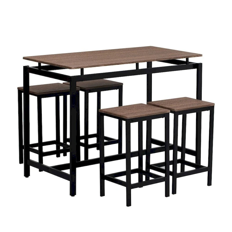 Ensemble de table de bar compacte moderne en chêne 5 pièces