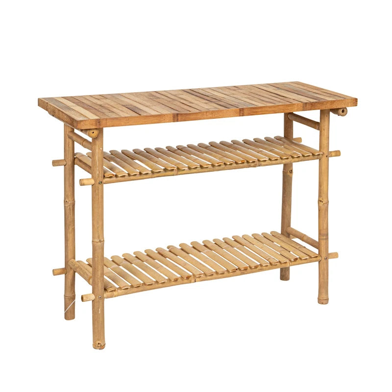 Table d'appoint en bambou avec 2 étagères