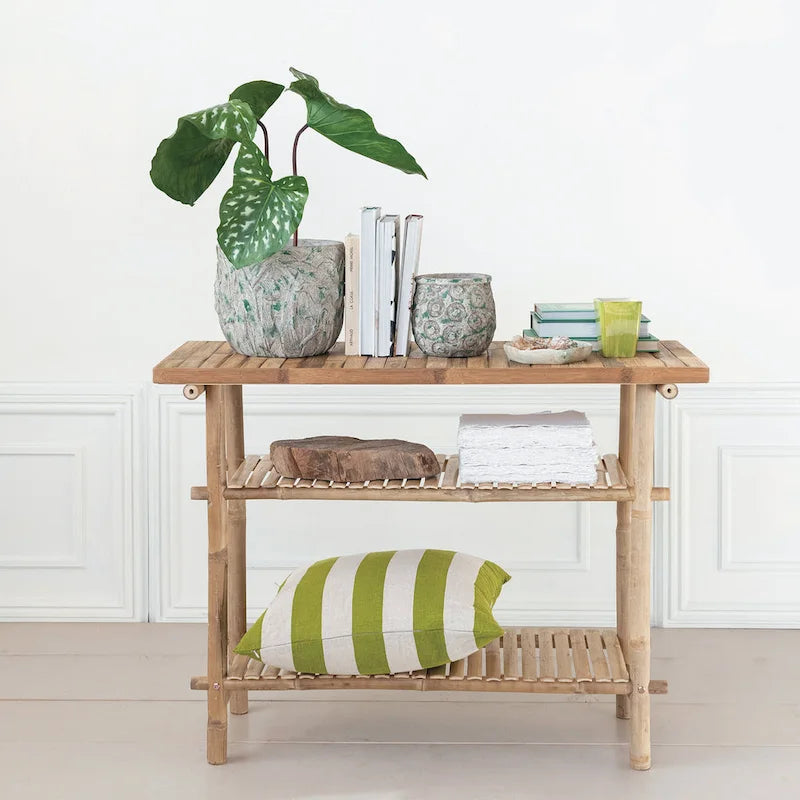 Table d'appoint en bambou avec 2 étagères