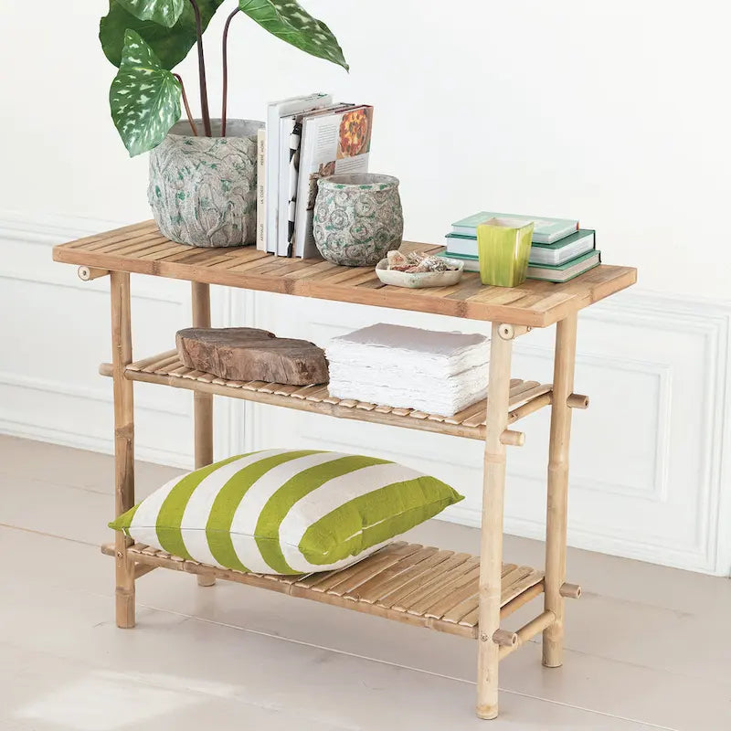 Table d'appoint en bambou avec 2 étagères
