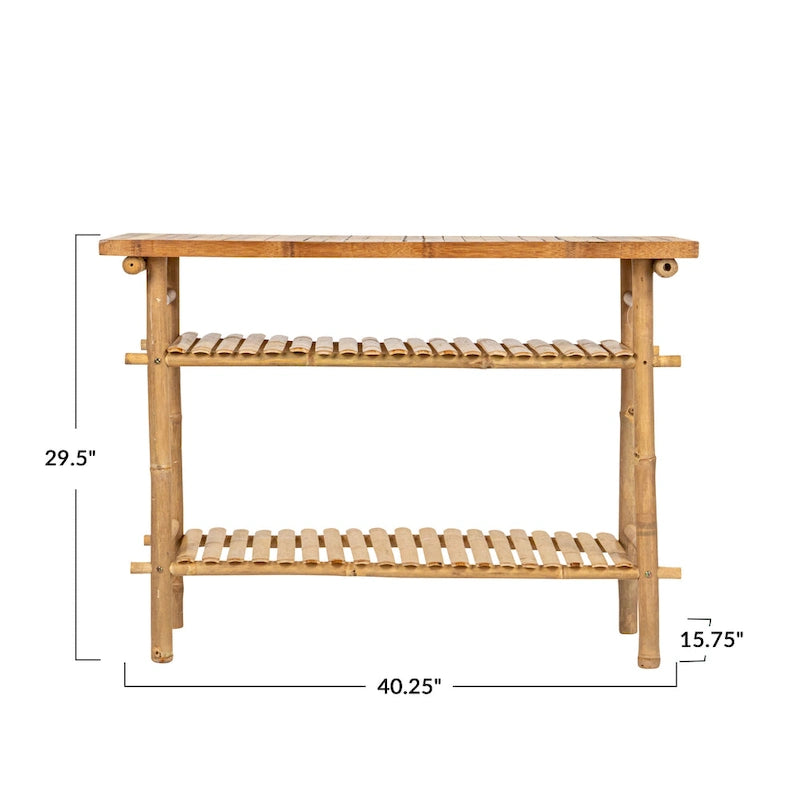 Table d'appoint en bambou avec 2 étagères