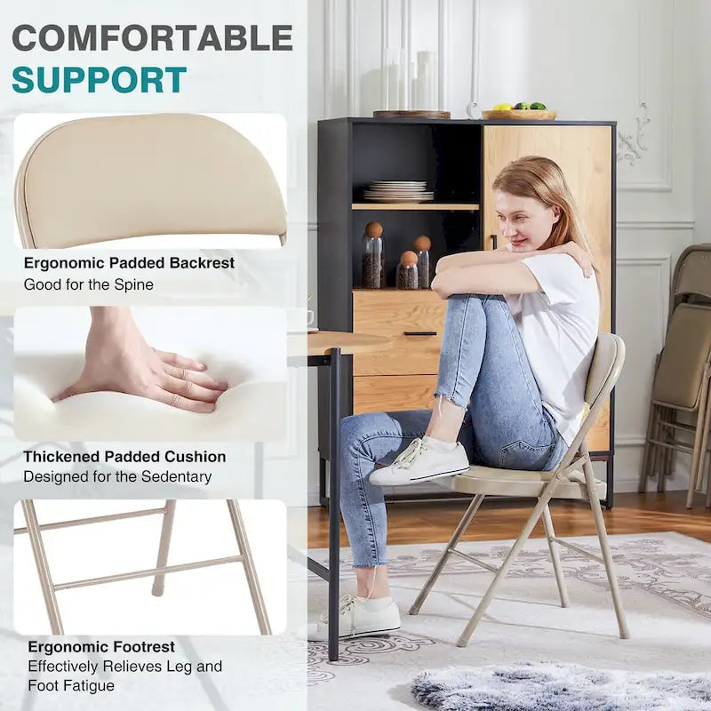 Lot de 2 chaises pliantes rembourrées en cuir, robustes et en métal, idéales pour la maison, le bureau et les fêtes.