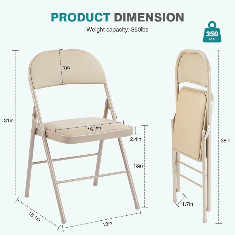 Lot de 2 chaises pliantes rembourrées en cuir, robustes et en métal, idéales pour la maison, le bureau et les fêtes.