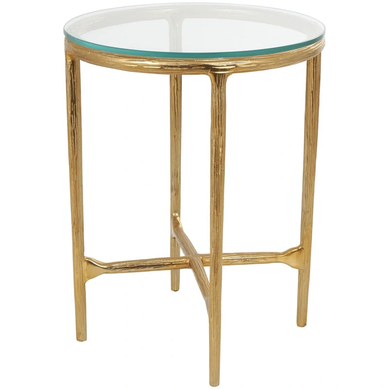 Table d'appoint en aluminium texturé avec plateau en verre - Or ou argent - Roche River Decor