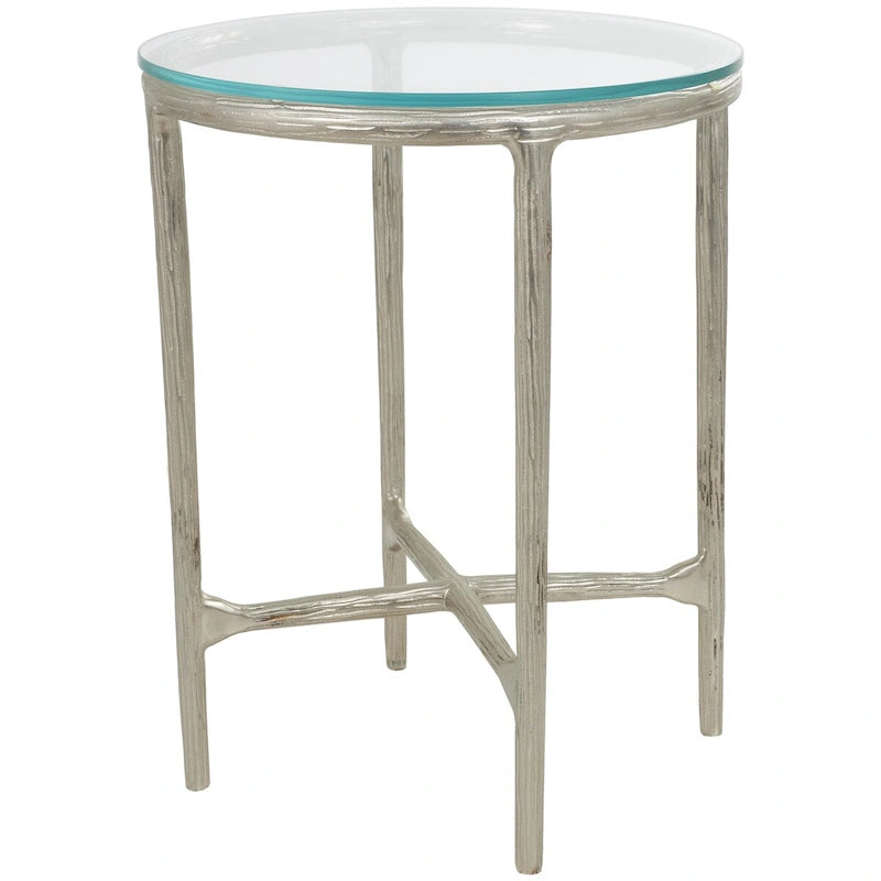 Table d'appoint en aluminium texturé avec plateau en verre - Or ou argent - Roche River Decor
