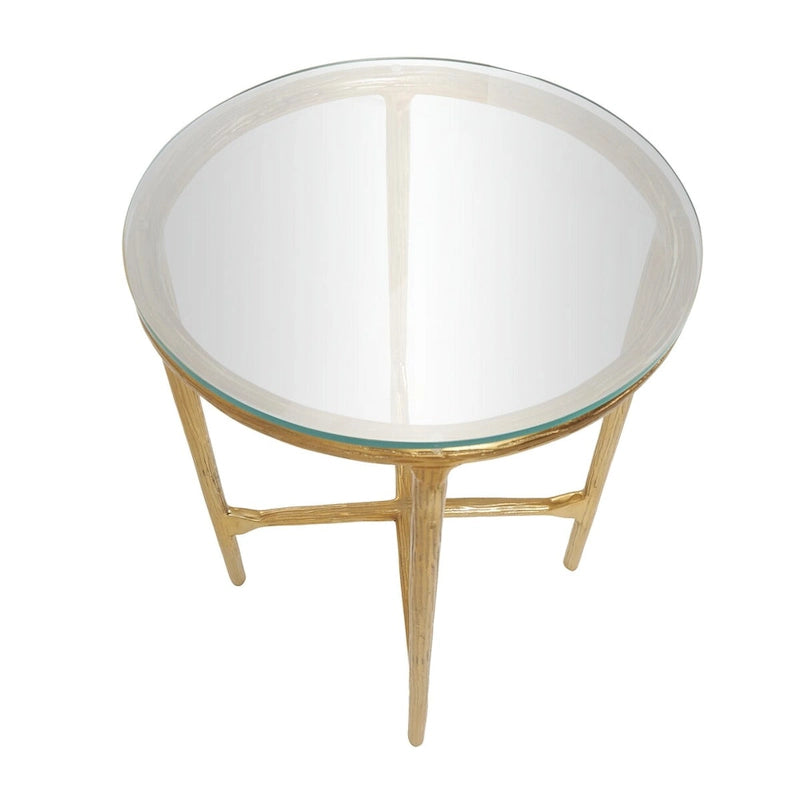 Table d'appoint en aluminium texturé avec plateau en verre - Or ou argent - Roche River Decor