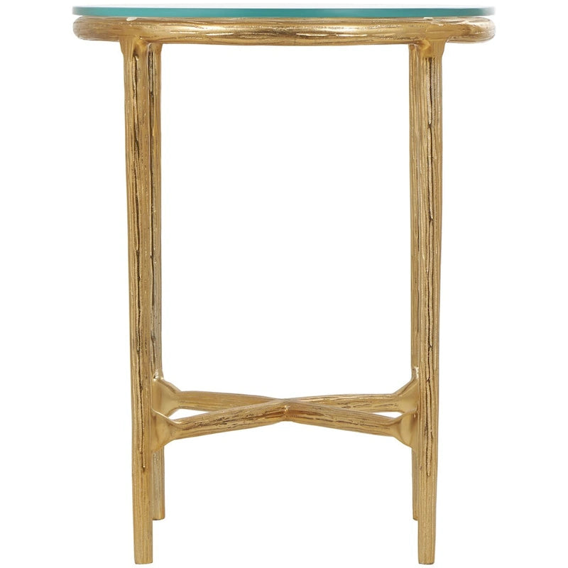 Table d'appoint en aluminium texturé avec plateau en verre - Or ou argent - Roche River Decor