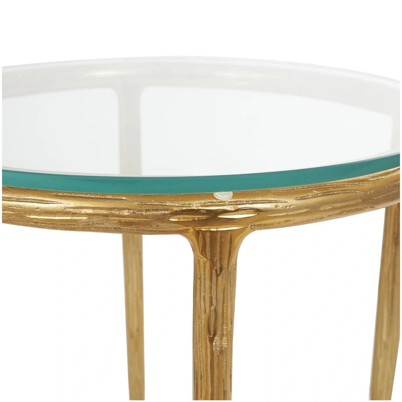 Table d'appoint en aluminium texturé avec plateau en verre - Or ou argent - Roche River Decor