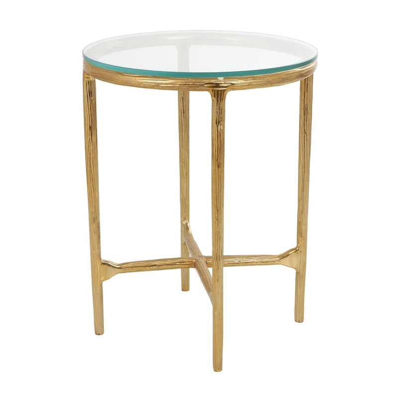Table d'appoint en aluminium texturé avec plateau en verre - Or ou argent - Roche River Decor