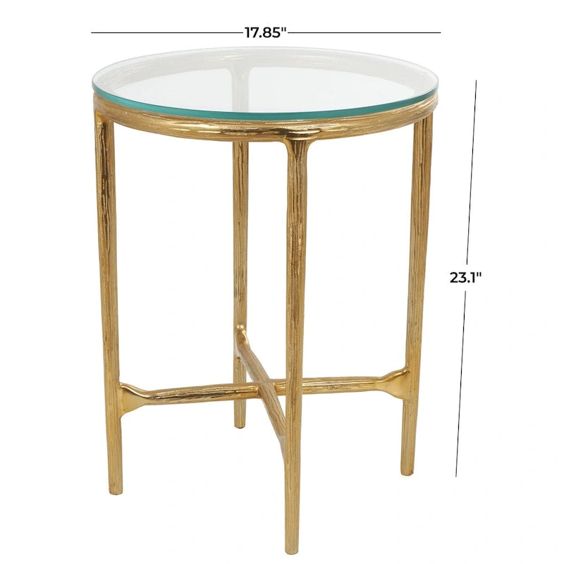 Table d'appoint en aluminium texturé avec plateau en verre - Or ou argent - Roche River Decor