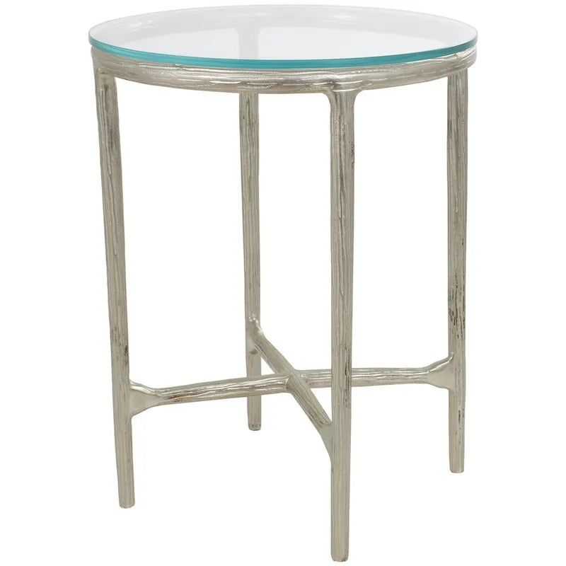 Table d'appoint en aluminium texturé avec plateau en verre - Or ou argent - Roche River Decor